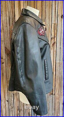 Barney's Black Leather Biker Jacket Harley Davidson Heart Patches Lined Sz XXXL