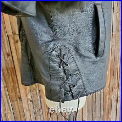 Barney's Black Leather Biker Jacket Harley Davidson Heart Patches Lined Sz XXXL