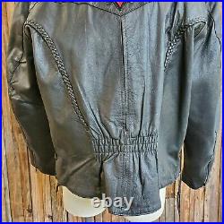 Barney's Black Leather Biker Jacket Harley Davidson Heart Patches Lined Sz XXXL