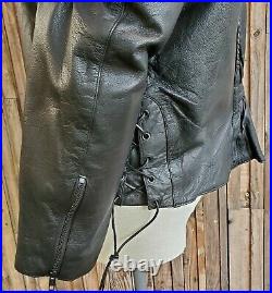 Barney's Black Leather Biker Jacket Harley Davidson Heart Patches Lined Sz XXXL