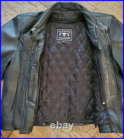 Barney's Black Leather Biker Jacket Harley Davidson Heart Patches Lined Sz XXXL