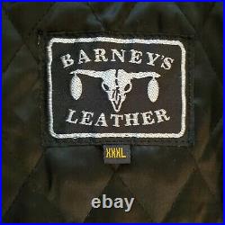 Barney's Black Leather Biker Jacket Harley Davidson Heart Patches Lined Sz XXXL