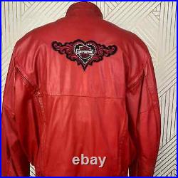 Harley Davidson Firstgear Motorcycle Jacket Red Leather Heart Logo Size US XXL