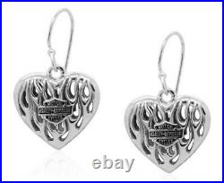 Harley-Davidson Sterling Silver Ladies Flame Heart Earrings 37 / HDE0423