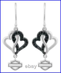 Harley-Davidson Women's Black & White Infinity Hearts Earrings, Sterling Silver
