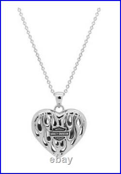 Harley-Davidson Women's Flames Bar & Shield Heart Necklace, Silver HDN0355