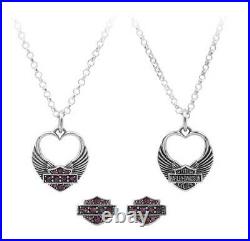 Harley-Davidson Womens Winged Heart Necklace & Earrings Gift Set, Purple HDS0003