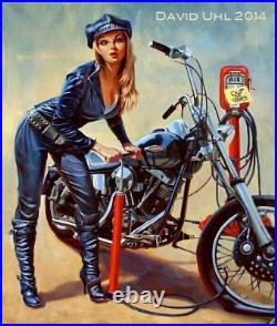 ORIGINAL DAVID UHL SOLD-OUT PIN-UP SERIES PUMP'ER UP Harley Davidson Art