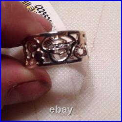 RARE! Stamper Platinet Harley Davidson Hearts Thick Ring With 4 Stones 6.5