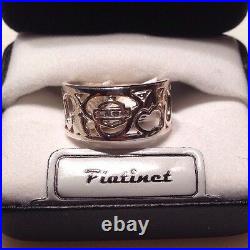 RARE! Stamper Platinet Harley Davidson Hearts Thick Ring With 4 Stones 6.5
