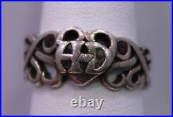 SIZE 7 Vintage HARLEY DAVIDSON HD MOD Sterling Silver & Red Stone Heart Ring