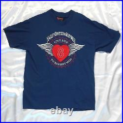 VTG 90s Harley Davidson MDA Love Ride 8 Tshirt Navy Blue Winged Heart Biker