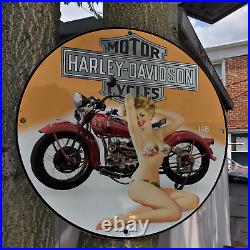Vintage 1945 Harley-Davidson Motorcycles Porcelain Gas And Oil Pump Sign