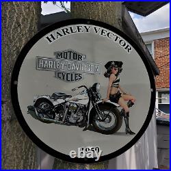 Vintage 1950 Harley Davidson Motor Cycles Porcelain Gas And Oil Pump Sign