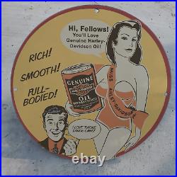 Vintage Genuine Harley-Davidson Motor Oil Porcelain Gas And Oil Pump Sign