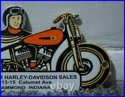 Vintage Harley Davidson Hd Porcelain Sign Gas Oil Motorcycle Station Pump Push