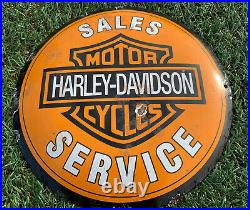 Vintage Harley Davidson Motor Dealer Porcelain Sign Gas Oil Service Pump Plate