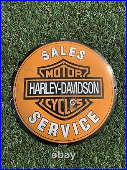 Vintage Harley Davidson Motor Dealer Porcelain Sign Gas Oil Service Pump Plate
