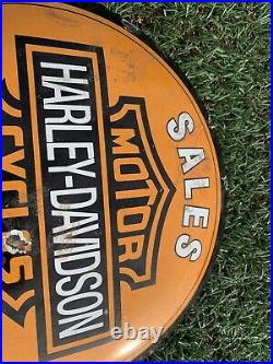 Vintage Harley Davidson Motor Dealer Porcelain Sign Gas Oil Service Pump Plate