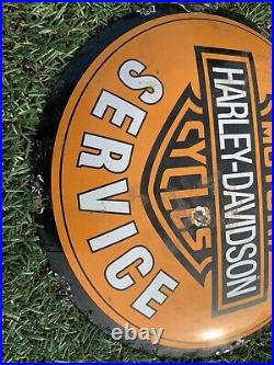 Vintage Harley Davidson Motor Dealer Porcelain Sign Gas Oil Service Pump Plate