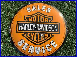 Vintage Harley Davidson Motor Dealer Porcelain Sign Gas Oil Service Pump Plate