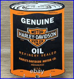 Vintage Harley Davidson Motor Oil Can Porcelain Sign Gas Station Pump Plate