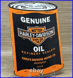 Vintage Harley Davidson Motor Oil Can Porcelain Sign Gas Station Pump Plate