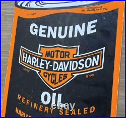 Vintage Harley Davidson Motor Oil Can Porcelain Sign Gas Station Pump Plate