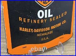 Vintage Harley Davidson Motor Oil Can Porcelain Sign Gas Station Pump Plate