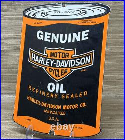 Vintage Harley Davidson Motor Oil Can Porcelain Sign Gas Station Pump Plate