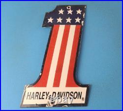 Vintage Harley Davidson Motorcycle 12 Porcelain Number One Gas Oil Pump Sign