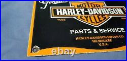 Vintage Harley Davidson Motorcycle Porcelain Biker Gas Service Pump Plate Sign