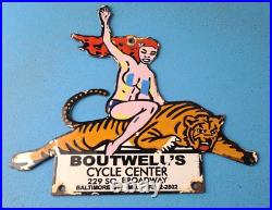 Vintage Harley Davidson Motorcycle Porcelain Boutwells Gas Pump Service Sign