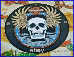 Vintage Harley Davidson Motorcycle Porcelain Gas Auto Bike Sales Skull Pump Sign