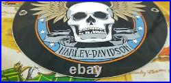 Vintage Harley Davidson Motorcycle Porcelain Gas Auto Bike Sales Skull Pump Sign