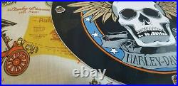 Vintage Harley Davidson Motorcycle Porcelain Gas Auto Bike Sales Skull Pump Sign