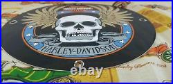 Vintage Harley Davidson Motorcycle Porcelain Gas Auto Bike Sales Skull Pump Sign