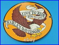 Vintage Harley Davidson Motorcycle Porcelain Gas Pump Live To Ride Eagle Sign