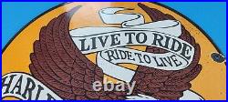 Vintage Harley Davidson Motorcycle Porcelain Gas Pump Live To Ride Eagle Sign