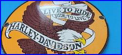 Vintage Harley Davidson Motorcycle Porcelain Gas Pump Live To Ride Eagle Sign