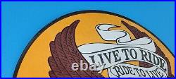 Vintage Harley Davidson Motorcycle Porcelain Gas Pump Live To Ride Eagle Sign