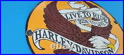 Vintage Harley Davidson Motorcycle Porcelain Gas Pump Live To Ride Eagle Sign