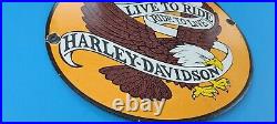 Vintage Harley Davidson Motorcycle Porcelain Gas Pump Live To Ride Eagle Sign