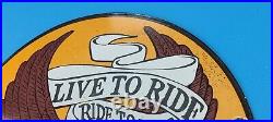 Vintage Harley Davidson Motorcycle Porcelain Gas Pump Live To Ride Eagle Sign