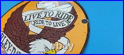 Vintage Harley Davidson Motorcycle Porcelain Gas Pump Live To Ride Eagle Sign