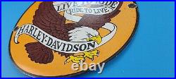 Vintage Harley Davidson Motorcycle Porcelain Gas Pump Live To Ride Eagle Sign