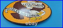 Vintage Harley Davidson Motorcycle Porcelain Gas Pump Live To Ride Eagle Sign