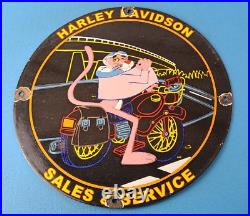 Vintage Harley Davidson Motorcycle Porcelain Gas Pump Pink Panther Service Sign