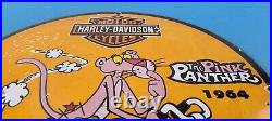 Vintage Harley Davidson Motorcycle Porcelain Pink Panther Service Gas Pump Sign