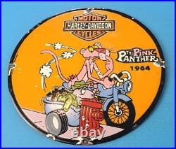 Vintage Harley Davidson Motorcycle Porcelain Pink Pnather Service Gas Pump Sign